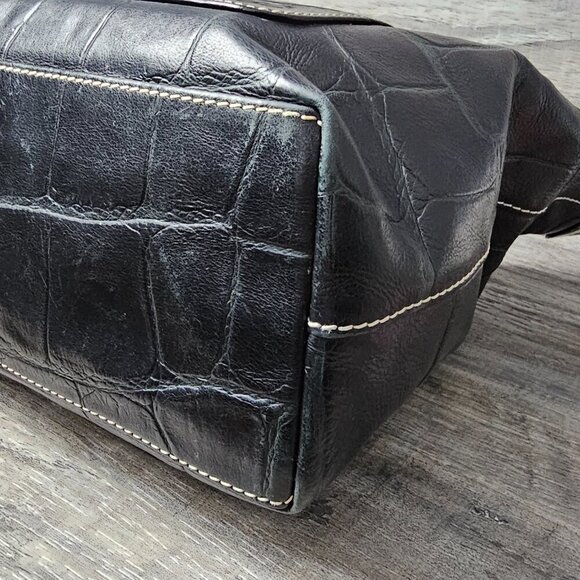 DOONEY & BOURKE Croc Embossed Leather Hobo Clip Black Sac Bag Shoulder Bag - Picture 13 of 15